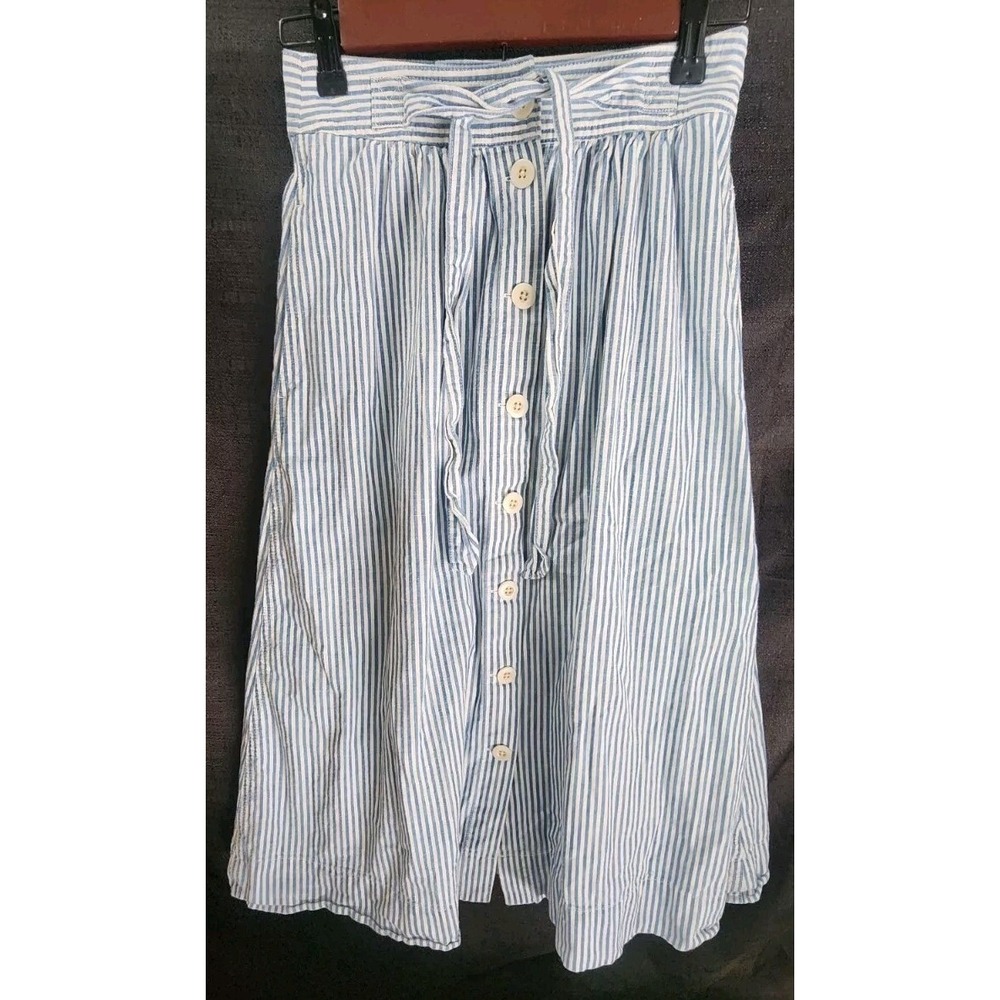 MADEWELL WOMEN'S PILAR STRIPED TIE PALISADE BUTTON FRONT MIDI SKIRT Sz 00 Cotton
